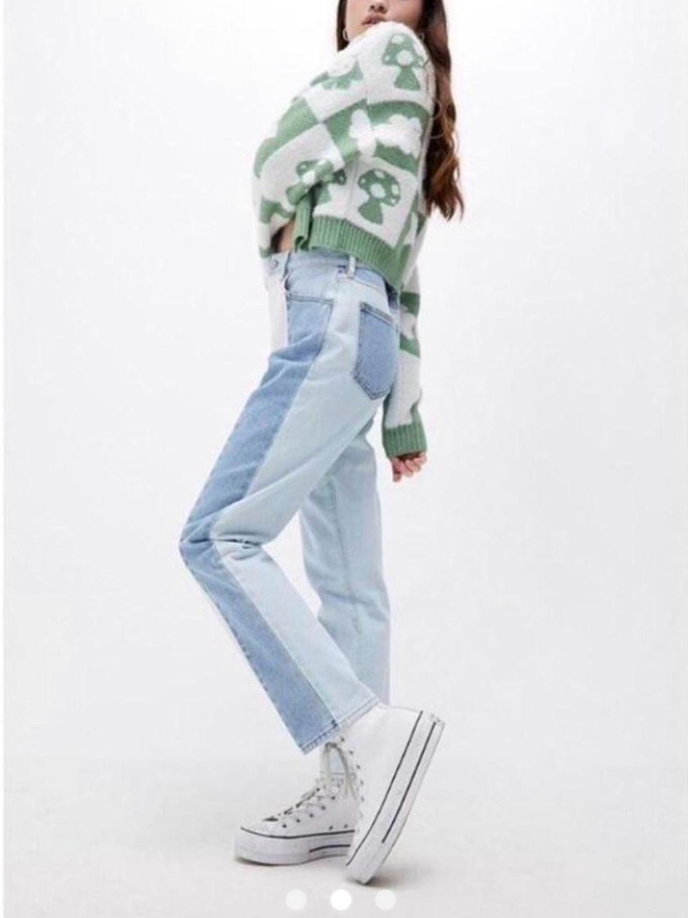 PacSun Mixed Media Patchwork Mom Jeans Two-Tone High Rise EUC Size 25